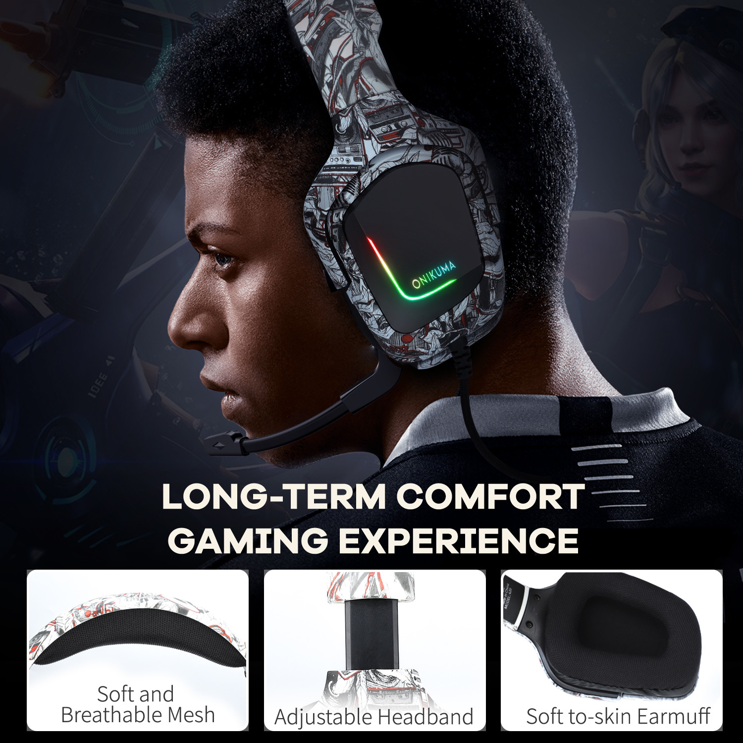 Noise Cancelling ABS PC Camouflage Gaming Headset DC5V ONIKUMA K20
