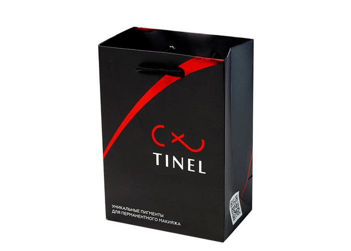 Custom Logo Black Paper Bags , Matt Laminated Small Black Paper Bags With Handles