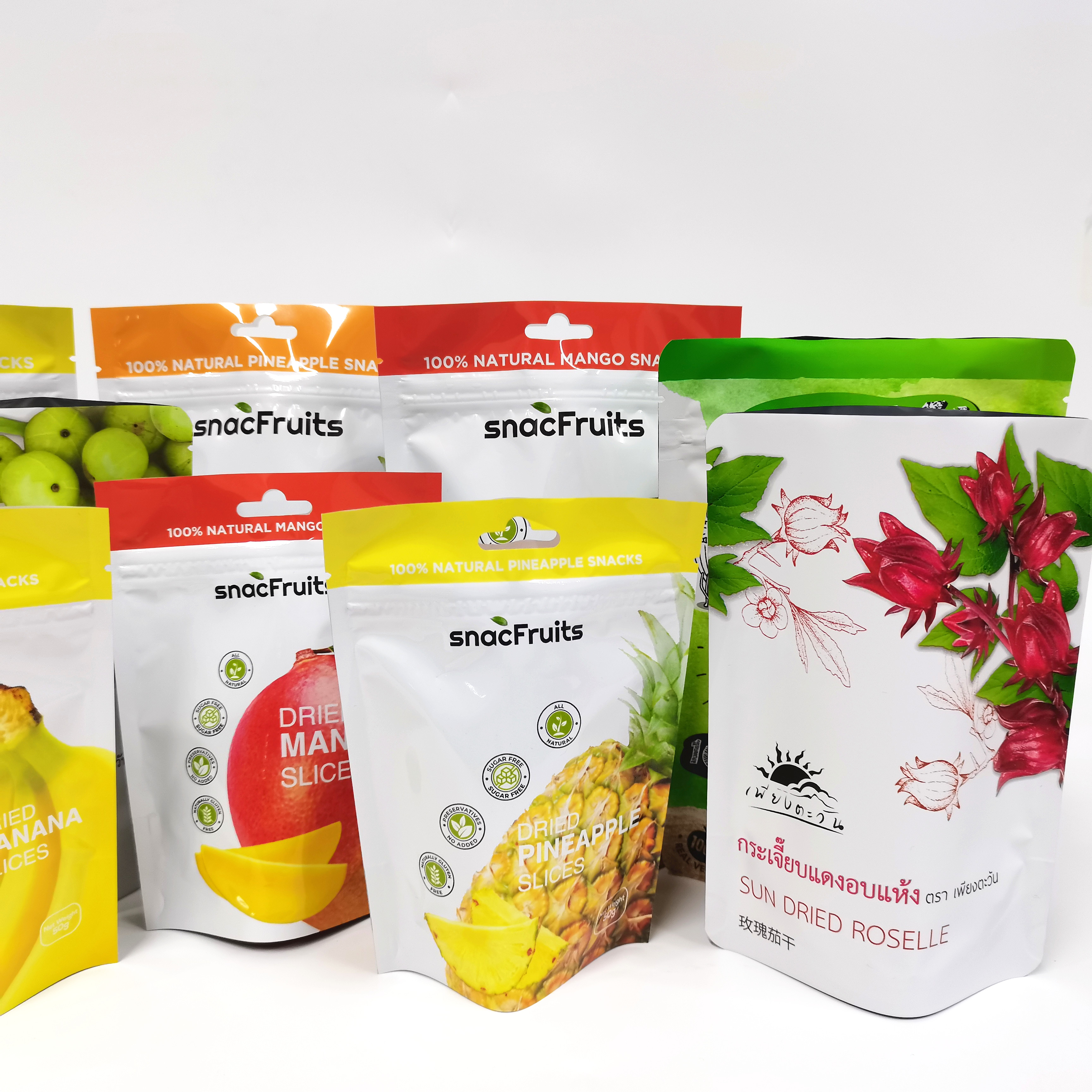 Smell proof reusable food mylar stand up snack plastic packaging bag with hang hole