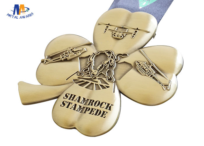 Flower Shape Custom Award Medals Antique Gold No Colors With Sublimated Ribbon