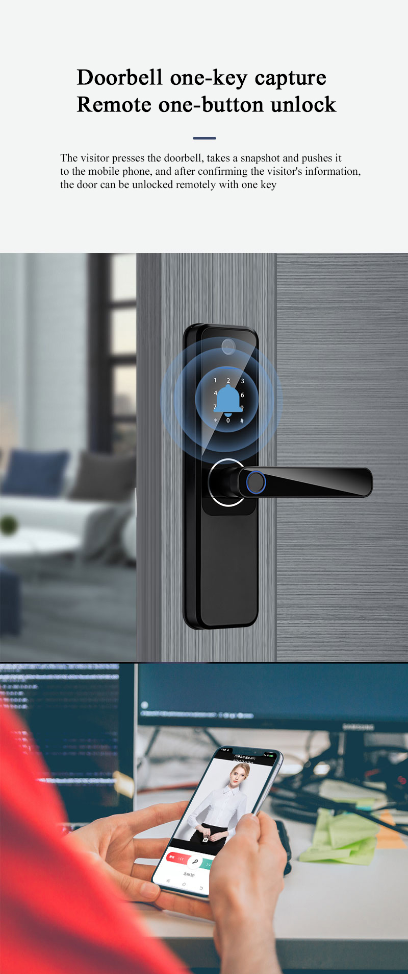 9 Languages Auto Door Lock Aluminum Alloy Remote Door Lock With Camera