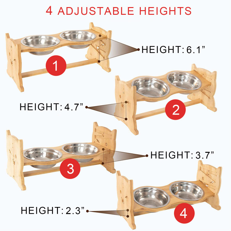 SS304 TUV Pet Food Feeder 14.5cm Wooden Raised Dog Bowls