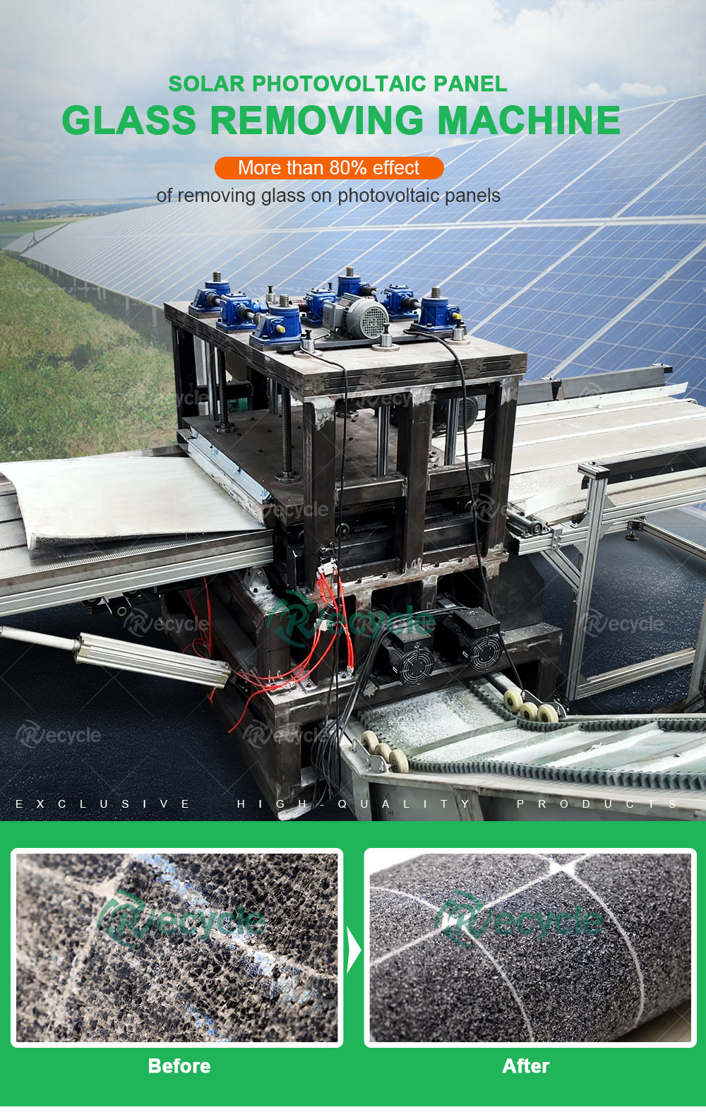 6000*2400*2500mm Solar Panel Glass Separating System for Sustainable Glass Disassembly