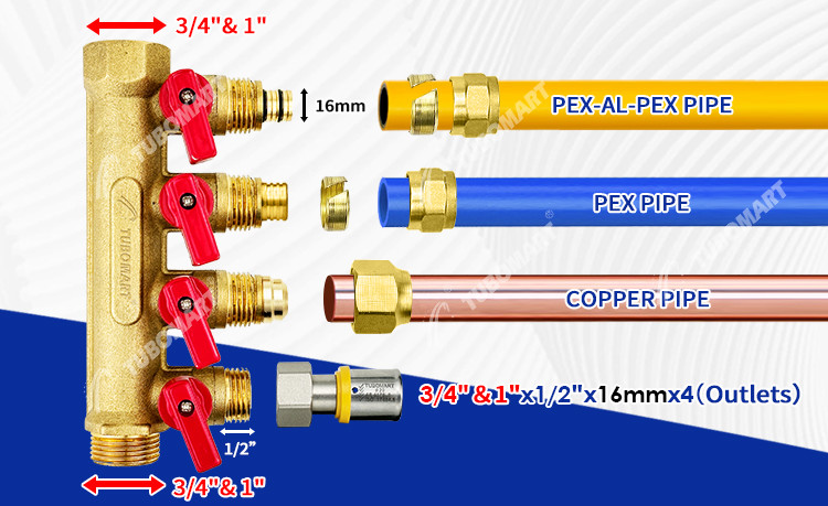 Threaded Connection Brass PEX Manifold 3/4 Inch 1 Inch Pex Hot Water Manifold