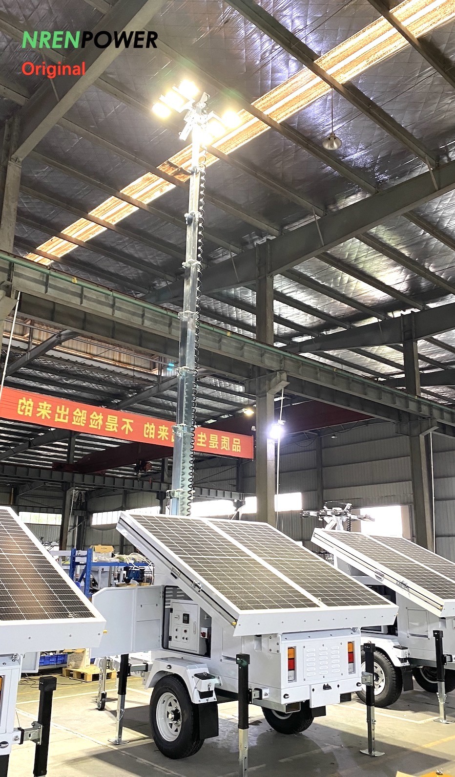 mobile solar trailer tower lighting-9m hydraulic mast-4x435 solar panels-8x200AH batteries