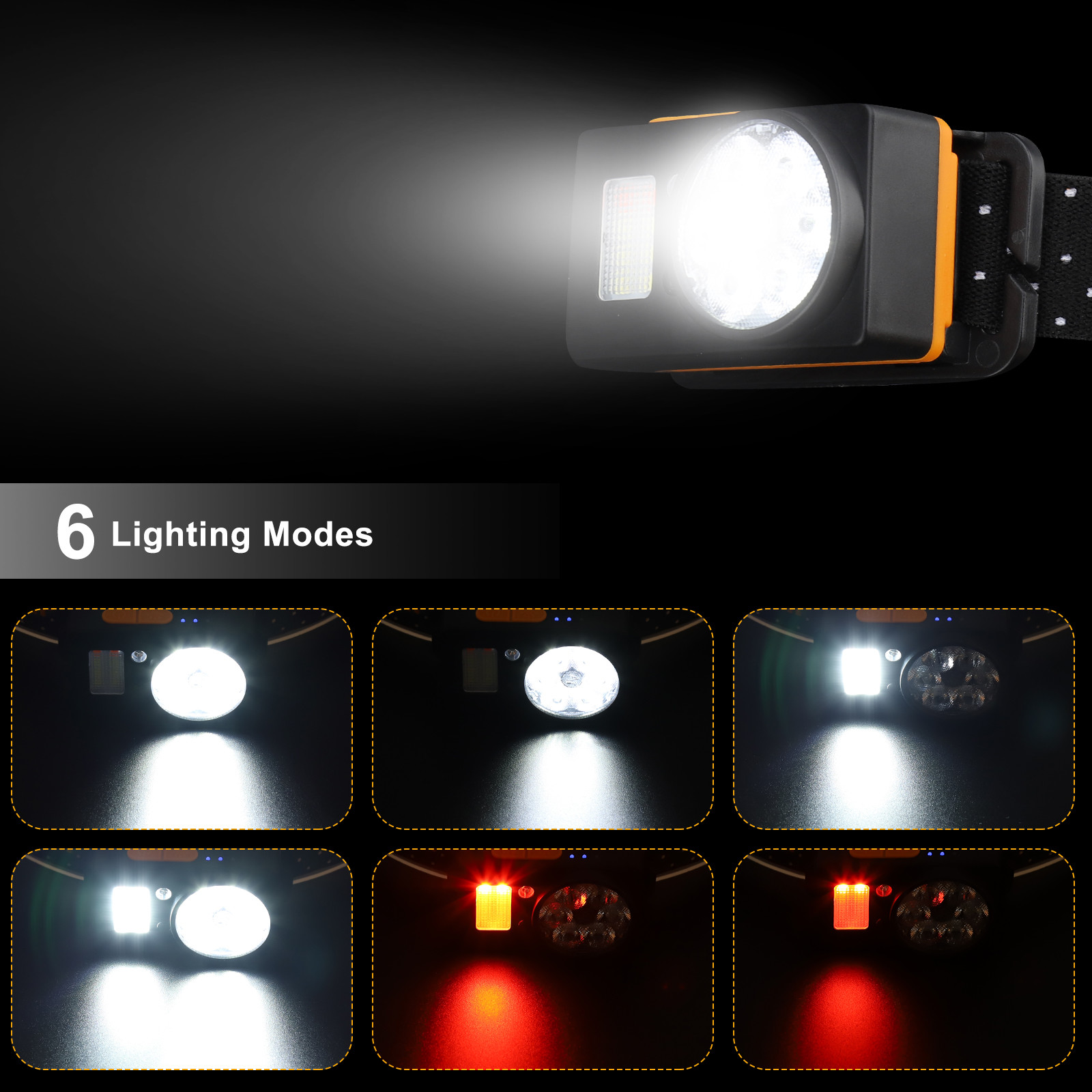3000K Yellow Battery Powered Headlamp Hat Cob Led Headlamp With Far Light And Near Light Modes