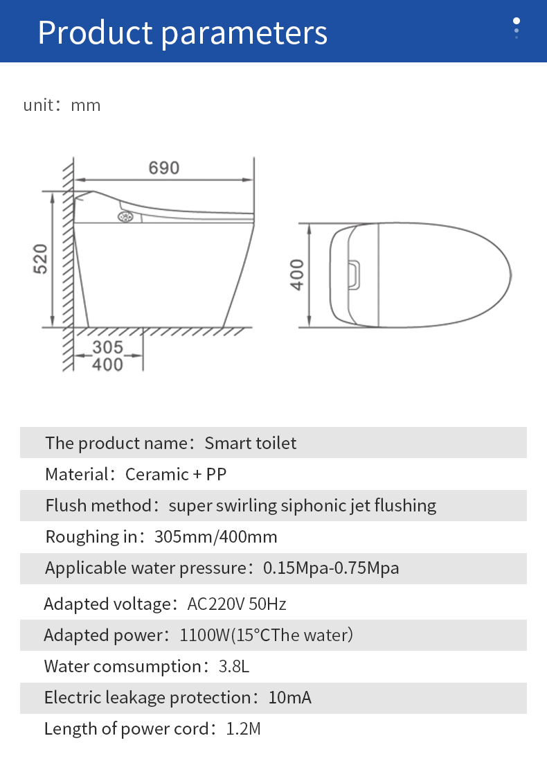 American Standard Bathroom Smart Toilet , One Piece Round Toilet 520 Mm Height