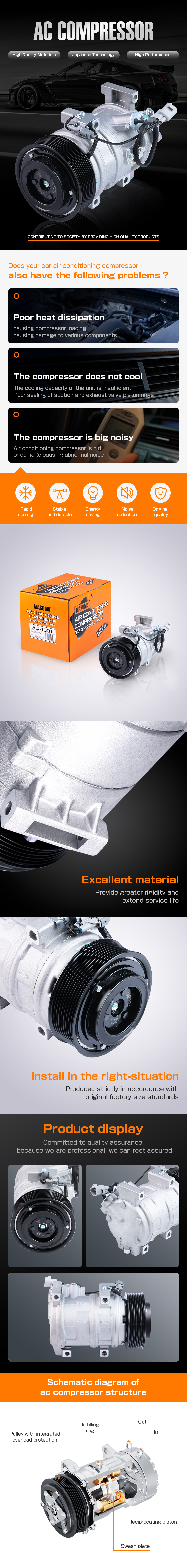 Auto Air Conditioning System Compressor 64529182793 For Opel Art 1.6 Z 16 XEP Japanese Car