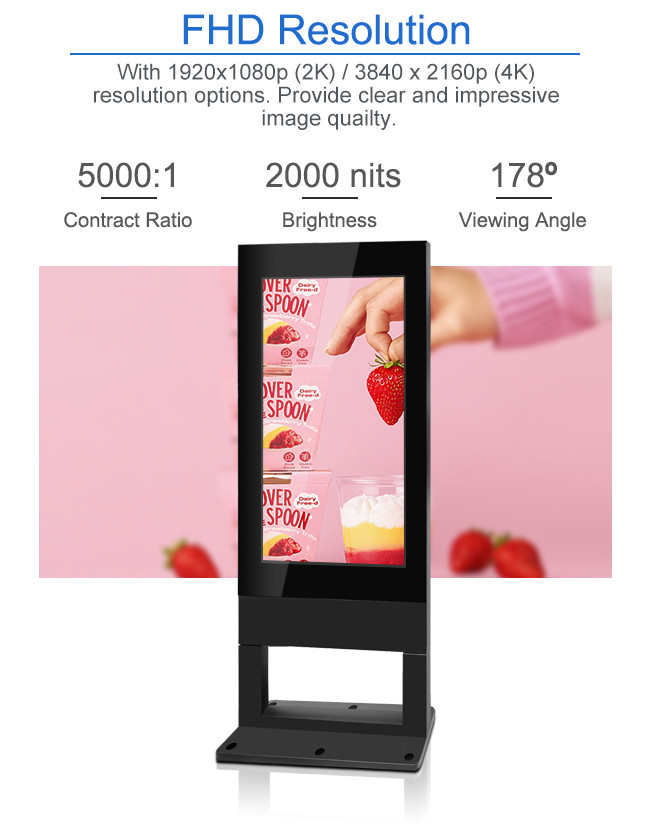 55" Outdoor Lcd Screen 4K Resolution Waterproof IP55 IP65