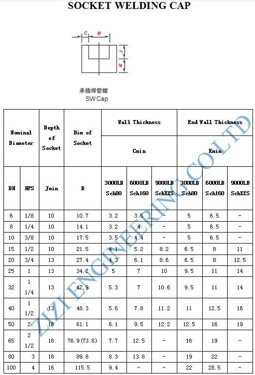 Socket Weld Steel Pipe Caps Stainless Steel 316 Material 2 Inch Size Class 6000