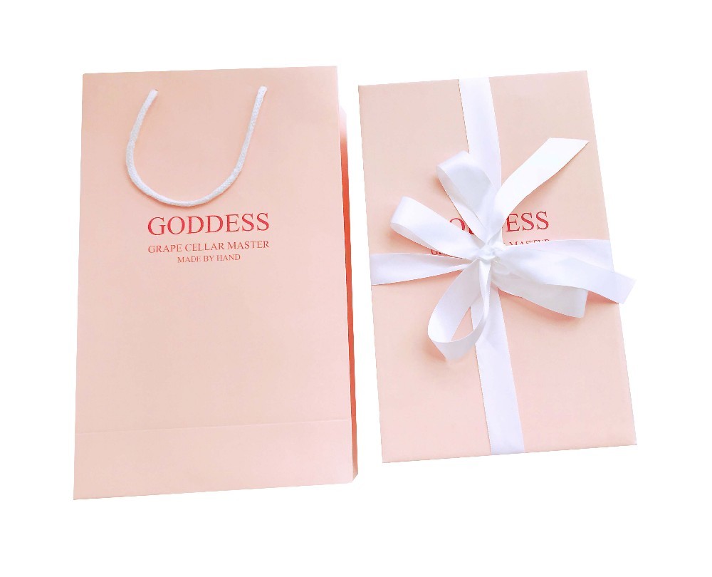 Pantone Ivory Board Wine Glasses Gift Box Packaging With PP Rope Handle
