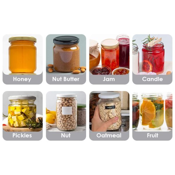 Custom Logo Transparent Food Storage Container Round Jam Food Grade Glass Jars With Mental Screw Lids for Food Packing
