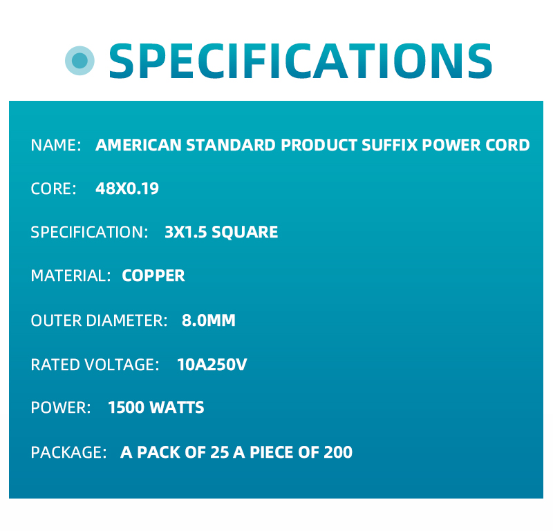 1500WATTS Computer Desktop Accessories PVC 18AWG US Plug Power Cord