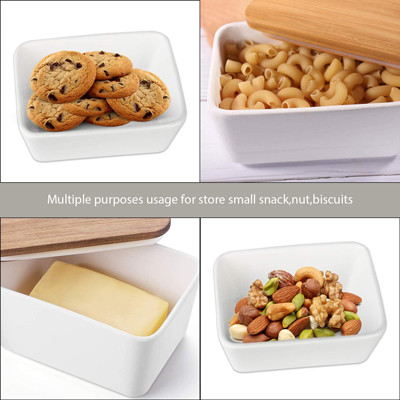 White Ceramic Butter Dish With Lid And Knife For Kitchen Counter