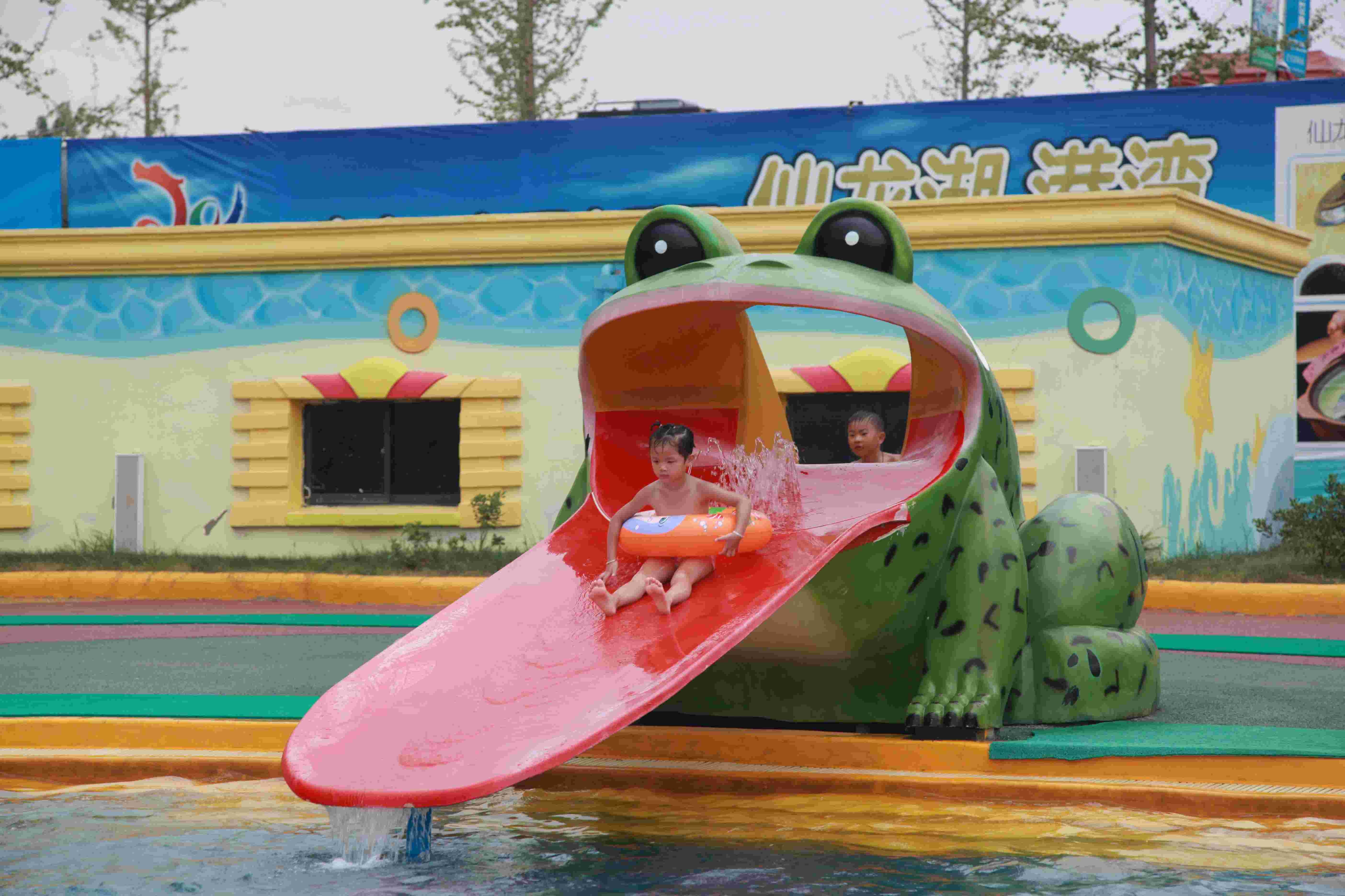 Frog Shape Water Pool Slides, Aqua Park Fiberglass Small Slide For Kids