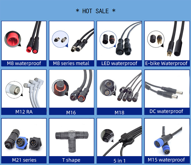 Black Color M14 M21 Waterproof Power Cable Male To Female PVC Jacket
