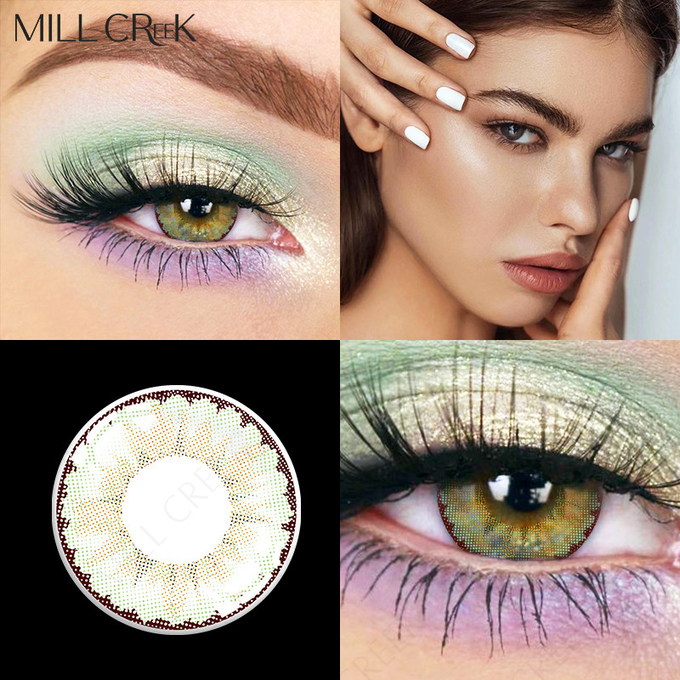 Comfortable Reusable Iris Green Contacts Coloured Lenses With Power