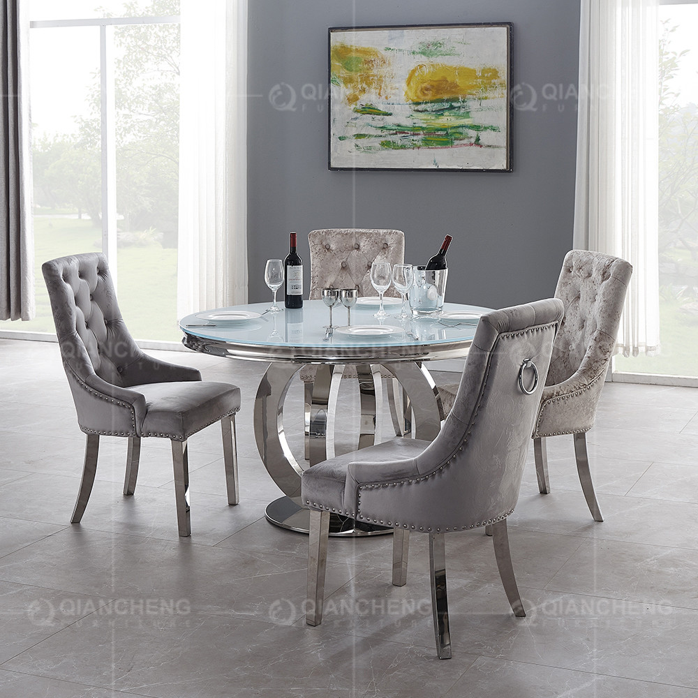 No Folded OEM SS Dining Tables Modern Mirror Round Glass Top