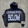 Buy cheap 100 Cotton Hoodies For Men Terry Cut Raw Hem Embroidery Applique Sun Faded Acid from wholesalers