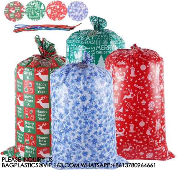 Sets Large Christmas Gift Plastic Bag 36"X60" Jumbo Gift Wrapping For Xmas