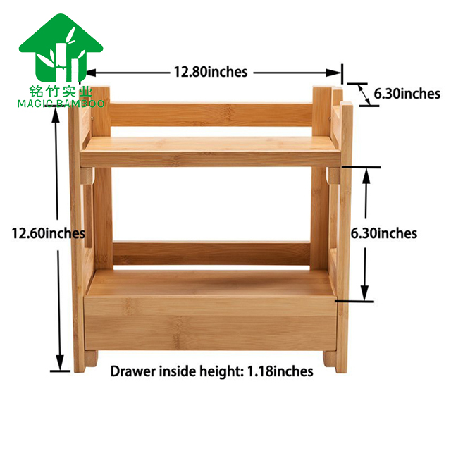 Miscellaneous Storage Rack Desktop Small Two-Layer Bamboo Cosmetics Rack with Drawer