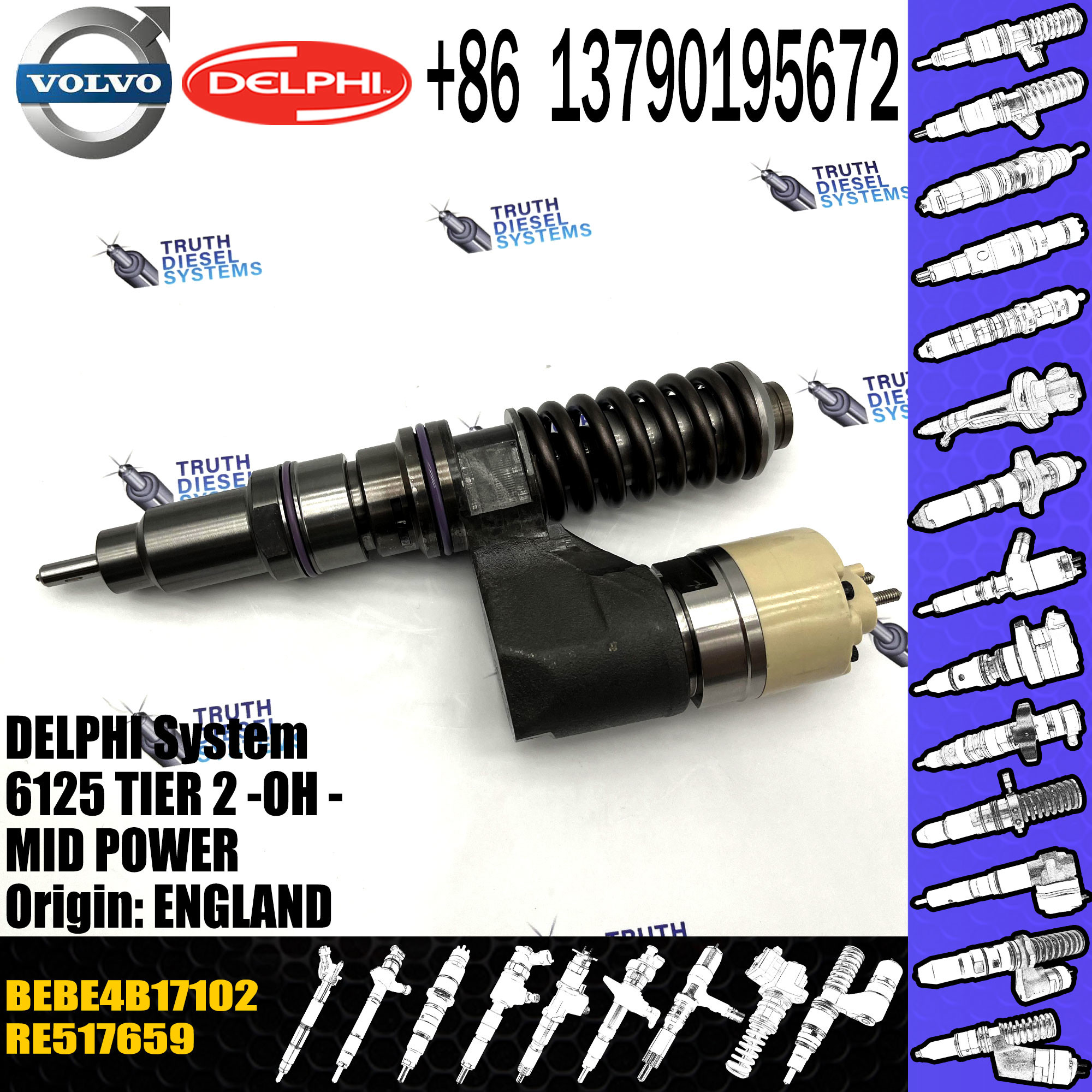 Huida fuel injector common rail fuel injector RE517659 BEBE4B17102 with genuine quality