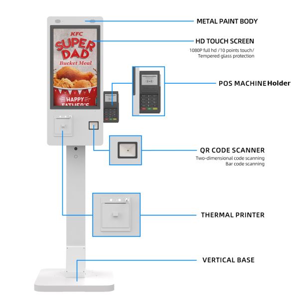 User-Friendly Self-Service Kiosk with 8GB RAM 256GB SSD and Advanced Payment System POS Monitor