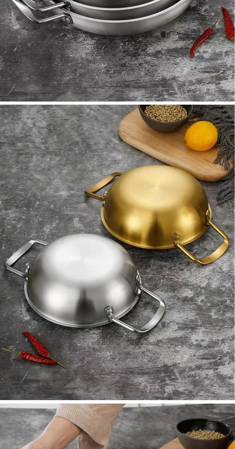Wholesale Top Seller Kitchen Seaafood Cookware Pan Stainless Steel 304 Cooking Wok Paella Pan