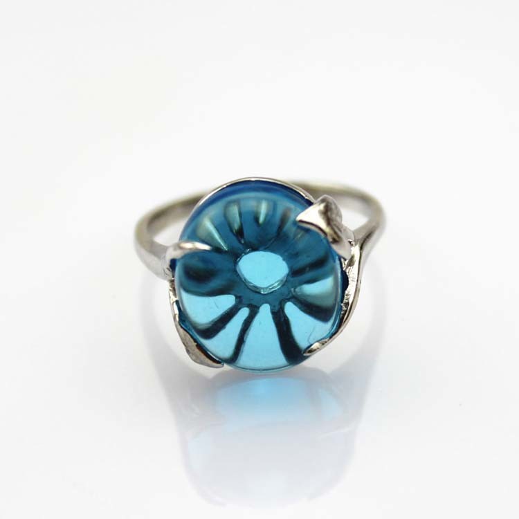 Gemstone Jewelry 12mmx14mm Oval Dome Blue Topaz Cubic Zirconia 925 Silver Ring(R44)