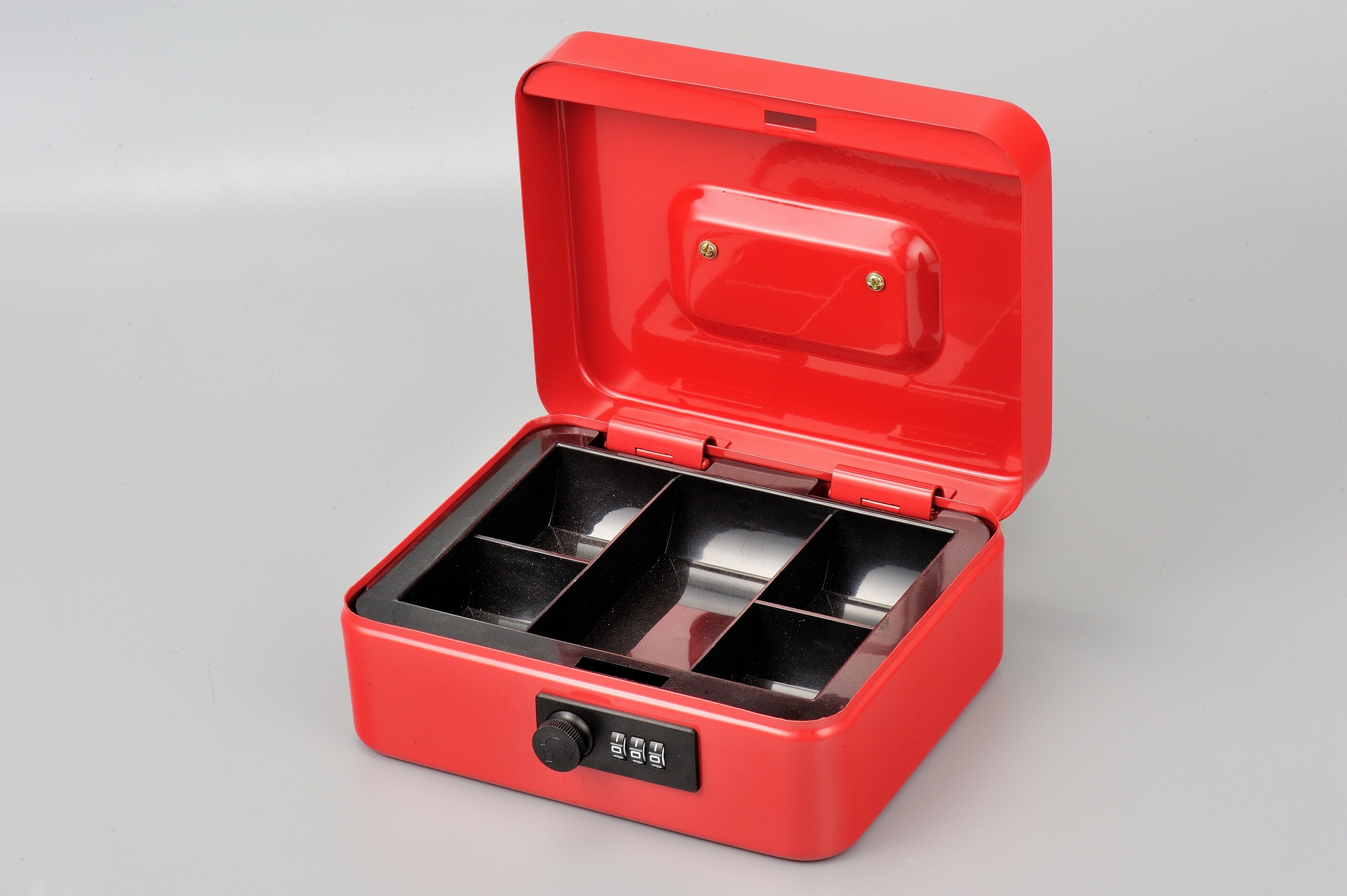 Durable 5 Compartment Security Metal Cash Box With Removable Coin Tray