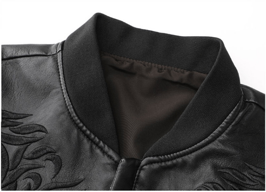 Breathable Winter mens classic leather jackets Floral Patterned Fully Lined