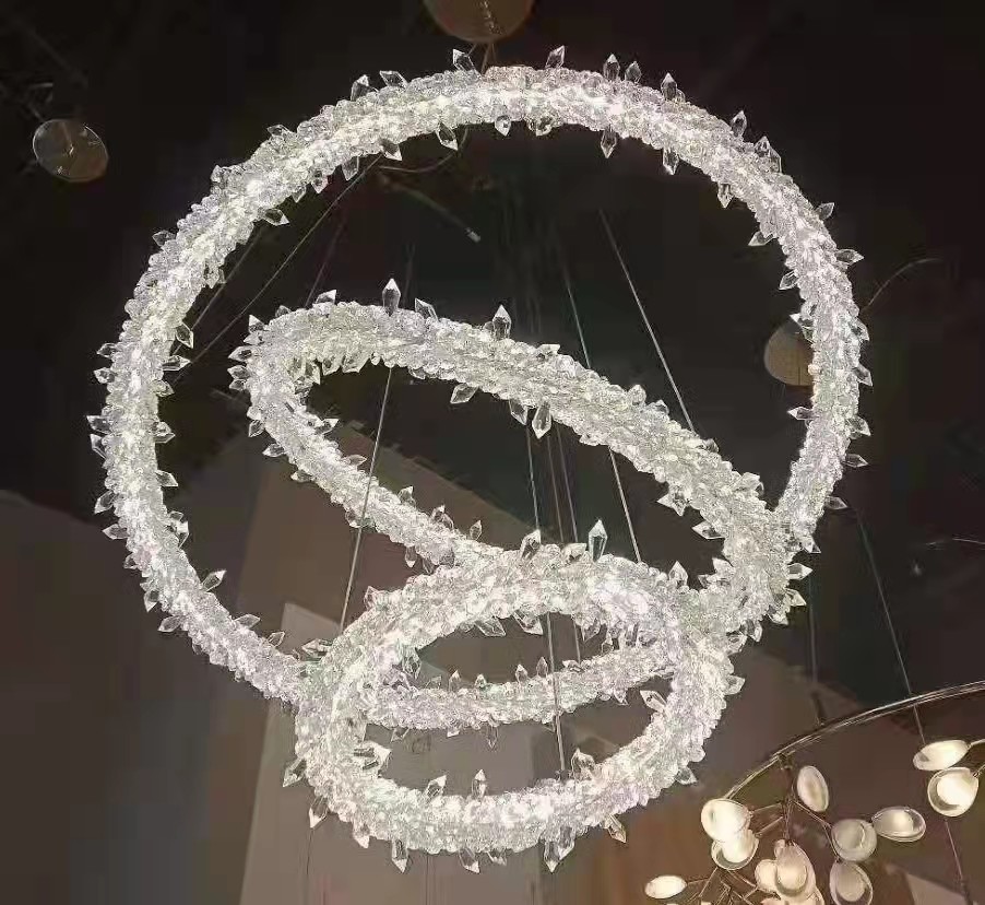 Modern Style Hanging Lighting Luxury Circle Rings Pendant Light Ceiling LED Crystal Chandelier