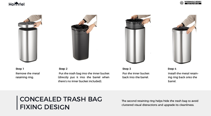 Stylish Rectangular Stainless Steel Open Top Trash Can Without Lid for Household Storage Bucket 8L/12L/20L/30L