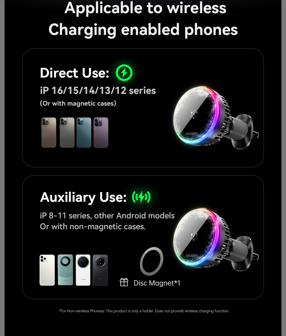 ESSAGER T2 15W Wireless Fast Charging Vacuum Suction Magnetic Car Phone Holder 360 Rotation