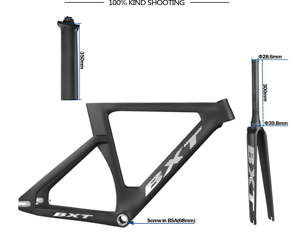 700C Full Carbon Track Bike Frame Bicycle Track Frameset Aero Shaping Black Matte