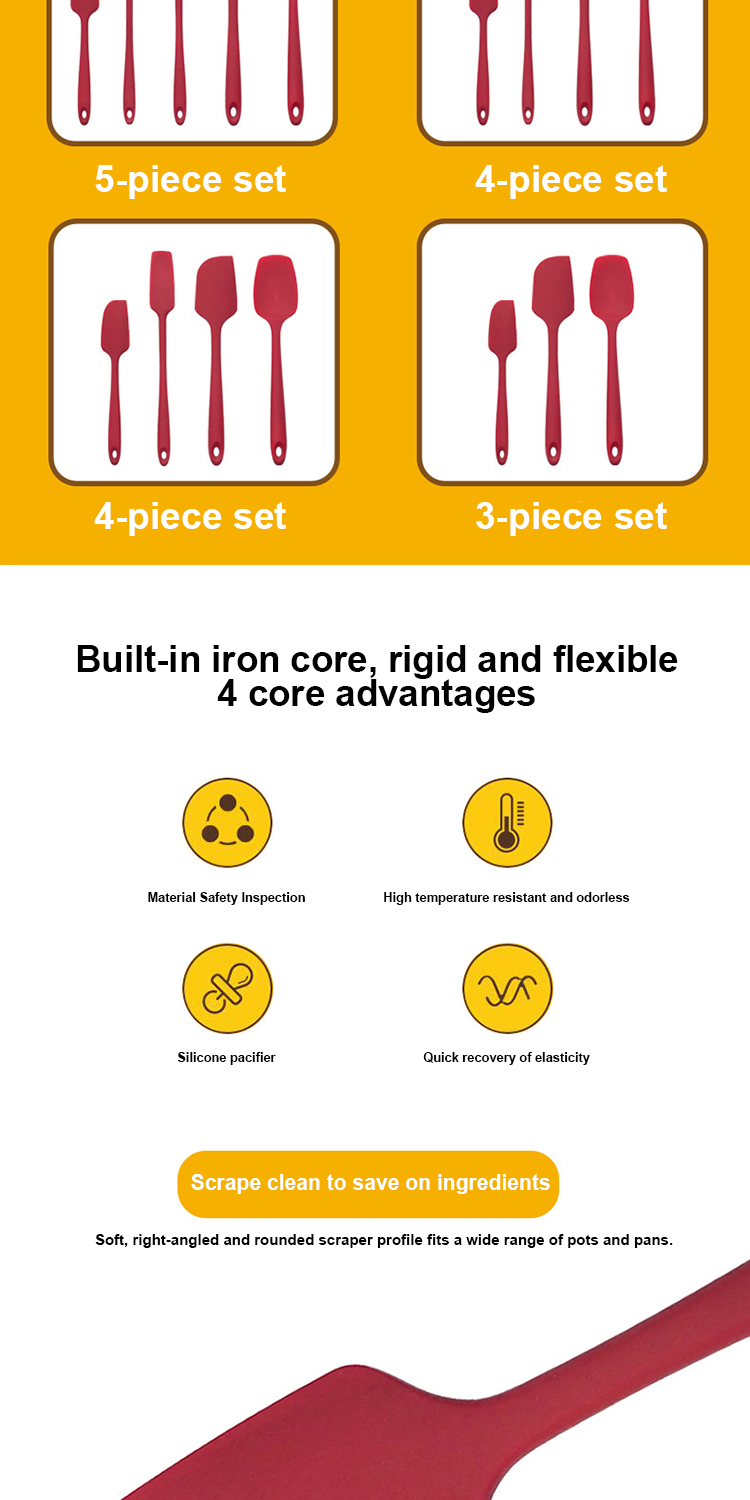 4 Pieces Non Scratch Silicone Spatula Set For Home Kitchen