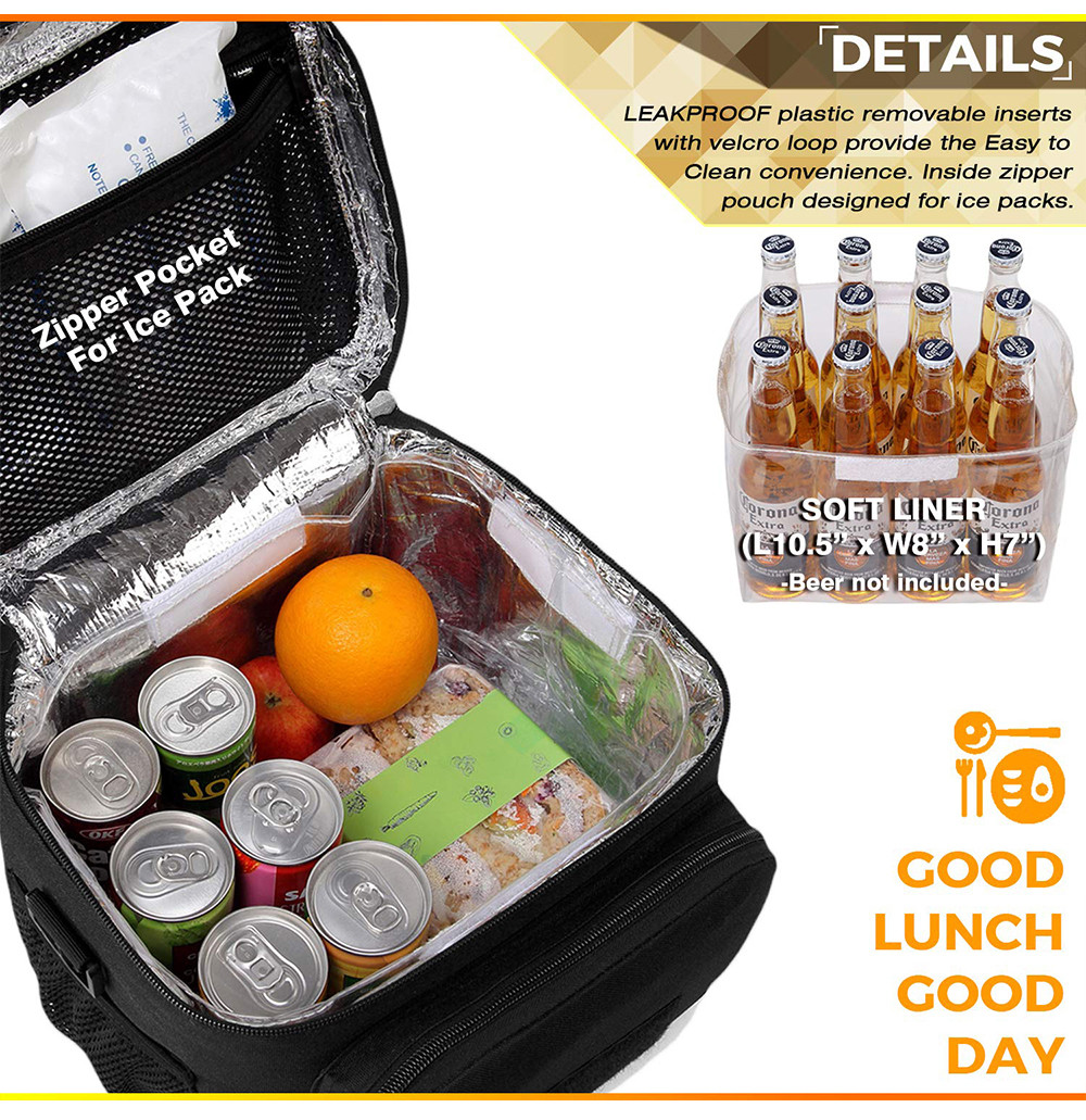 Portable Large Leakproof Lunch Bag Adult with Shoulder Strap and Side Pocket
