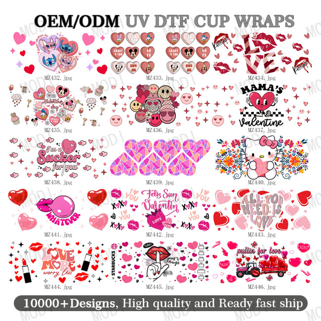 Custom Design 16oz UVDTF Tumbler Decals Sticker Valentine'S Day UV DTF Cup Wrap