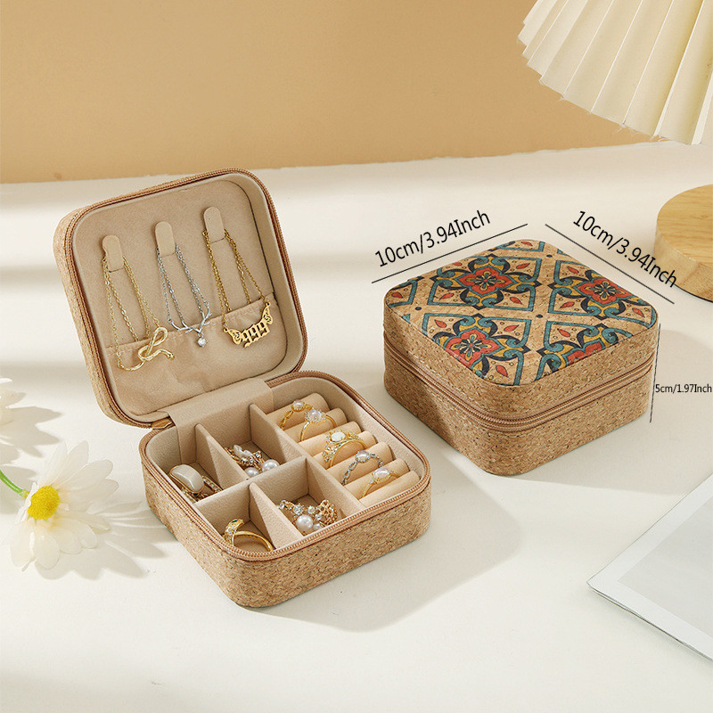 ORIGINAL PREMIUM CORK JEWELRY BOX PORTABLE TRAVEL EARRINGS RING NECKLACE STORAGE BOX
