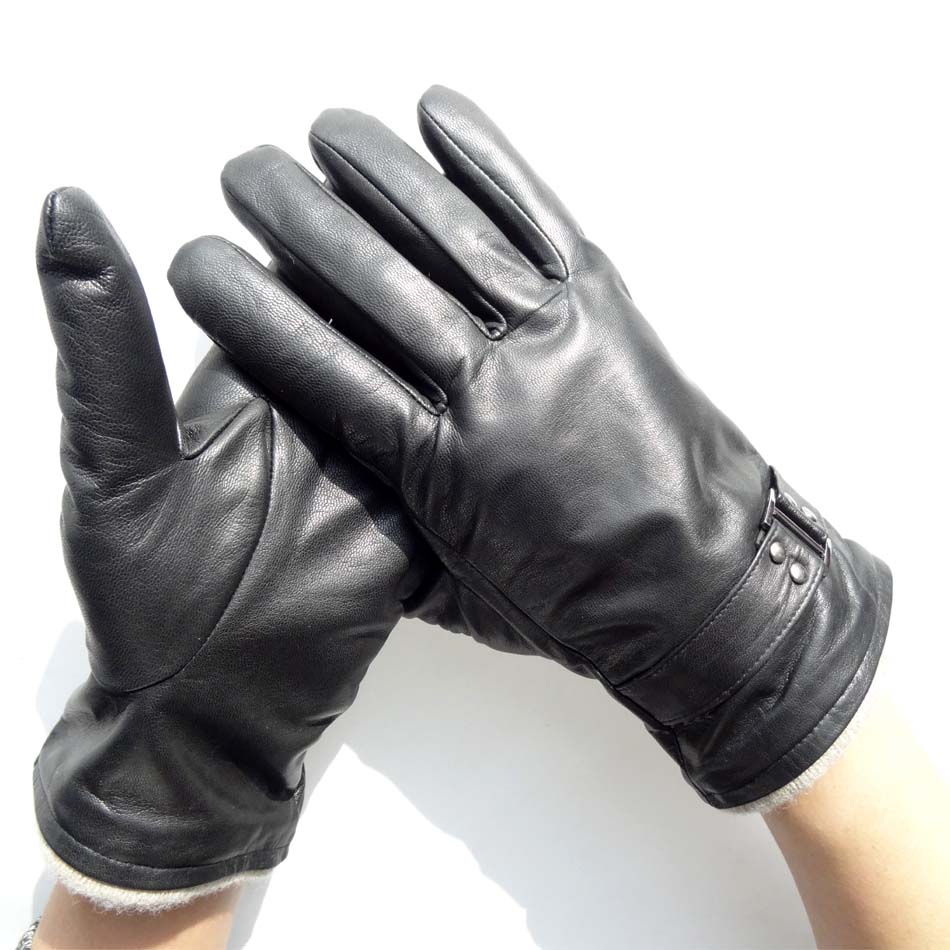 Dobby Style Mens Black Leather Gloves , Mens Leather Dress Gloves With Belt