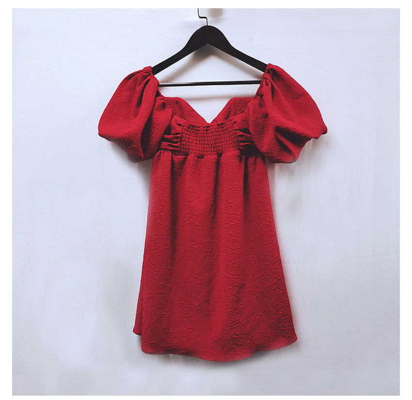 Big Puff Sleeves Solid Color Polyester Jacquard Blouse
