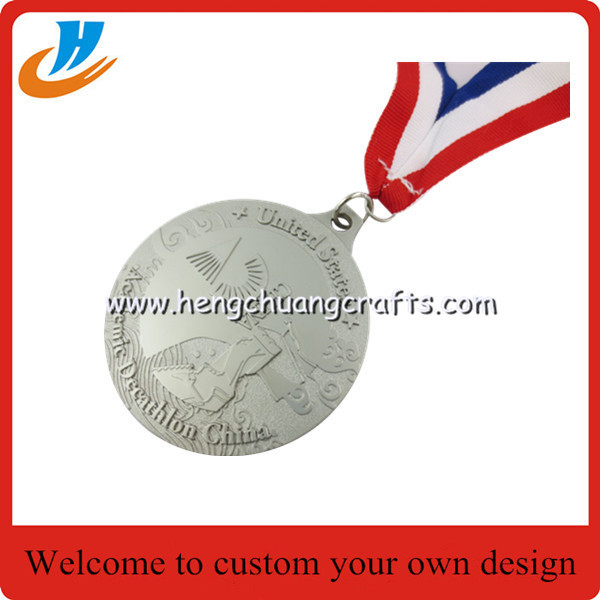 3D Embossed Die cast Award medals, Highly Detailed 3D silver metal medal with ribbon