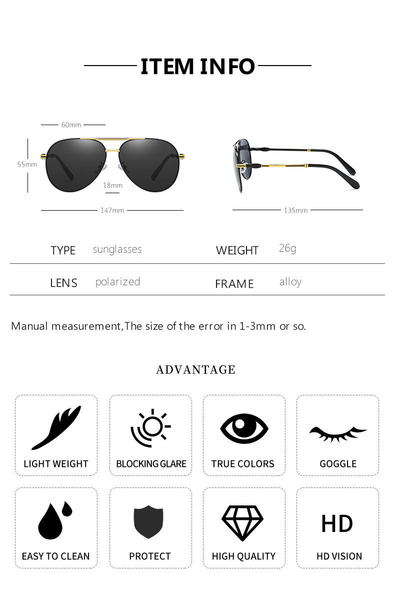 Memory Mens Metal Frame Sunglasses Spring Leg Fashion Polarized
