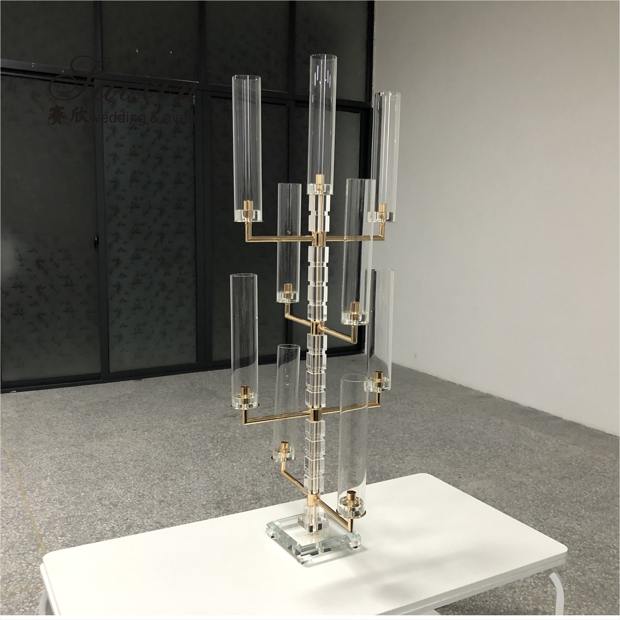 Hot ! wedding & home decoration flower stand single square crystal column candle holder