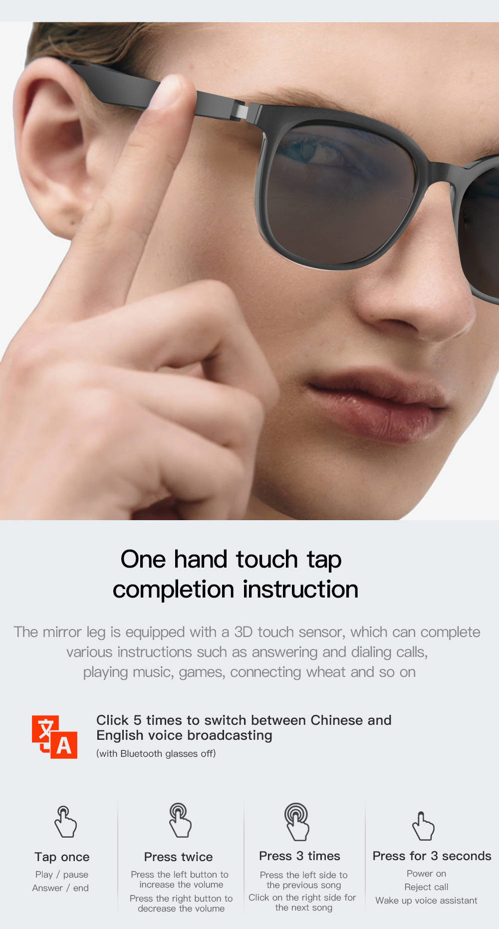 Bluetooth Glasses Frames Smart Sunglasses Wireless BT Stereo Music Fashion Eyeswear