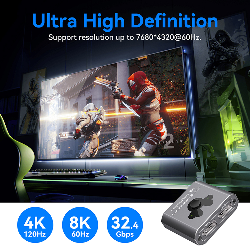 8K60Hz Display Port Switcher for Easy Operation and High-Performance DP 1.4 Switching