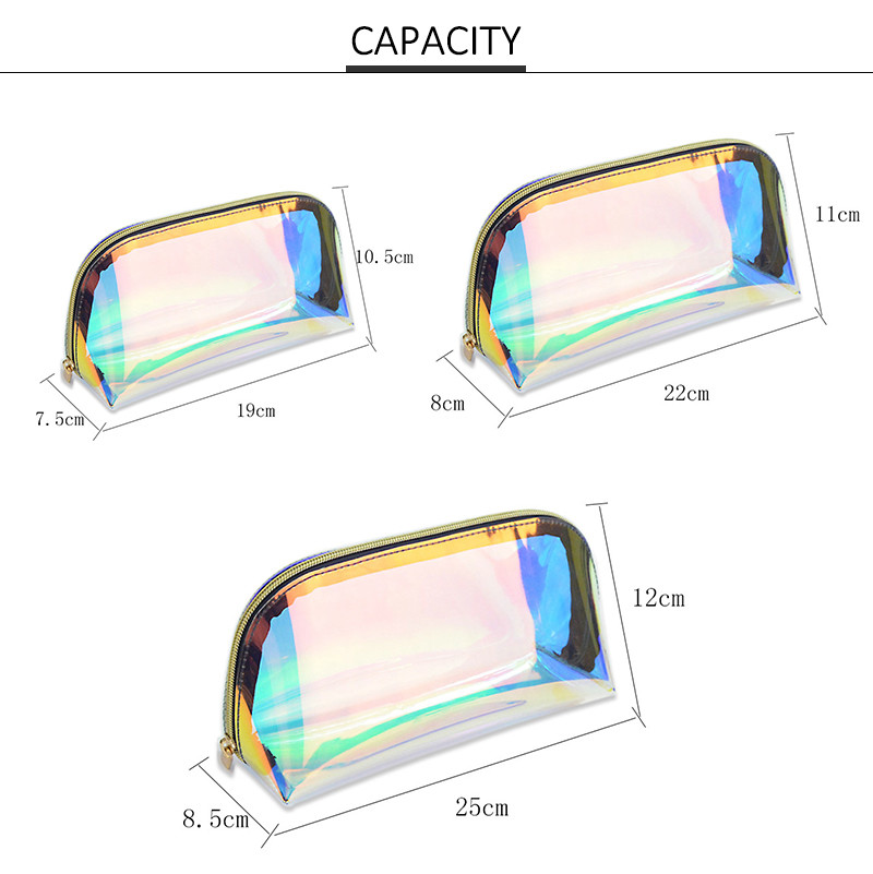 Eco Friendly Transparent Travel Holographic TPU Cosmetic Bag With Zipper