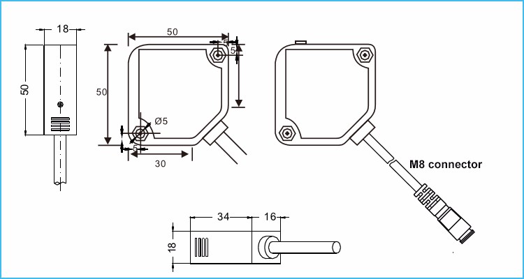 12Volt 4 Wire Reflective Photoelectric Sensors Switch PNP Diffuse Square Sensor.jpg