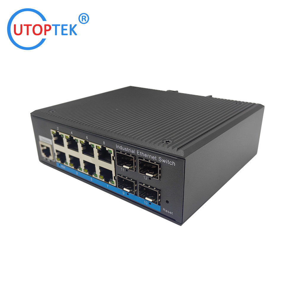 UT48GM-SFP L2 Managed Industrial 4x1000M SFP+8x10/100/1000M RJ45+1xConsole port, DIN Rail,-40 ~+85 ℃ Ethernet Switch