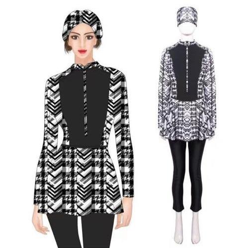 Digital Print Muslim Swimsuit Three Piece Islamic Burkini Swimsuit Polyamide